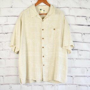 Y2K Banana Cabana Ivory Jacquard Short Sleeve Silk Hawaiian Shirt  XXL